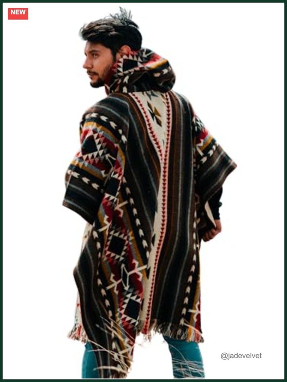Alpaca Wool Mens Hooded Poncho Western Serape Ecuadorian Cloak